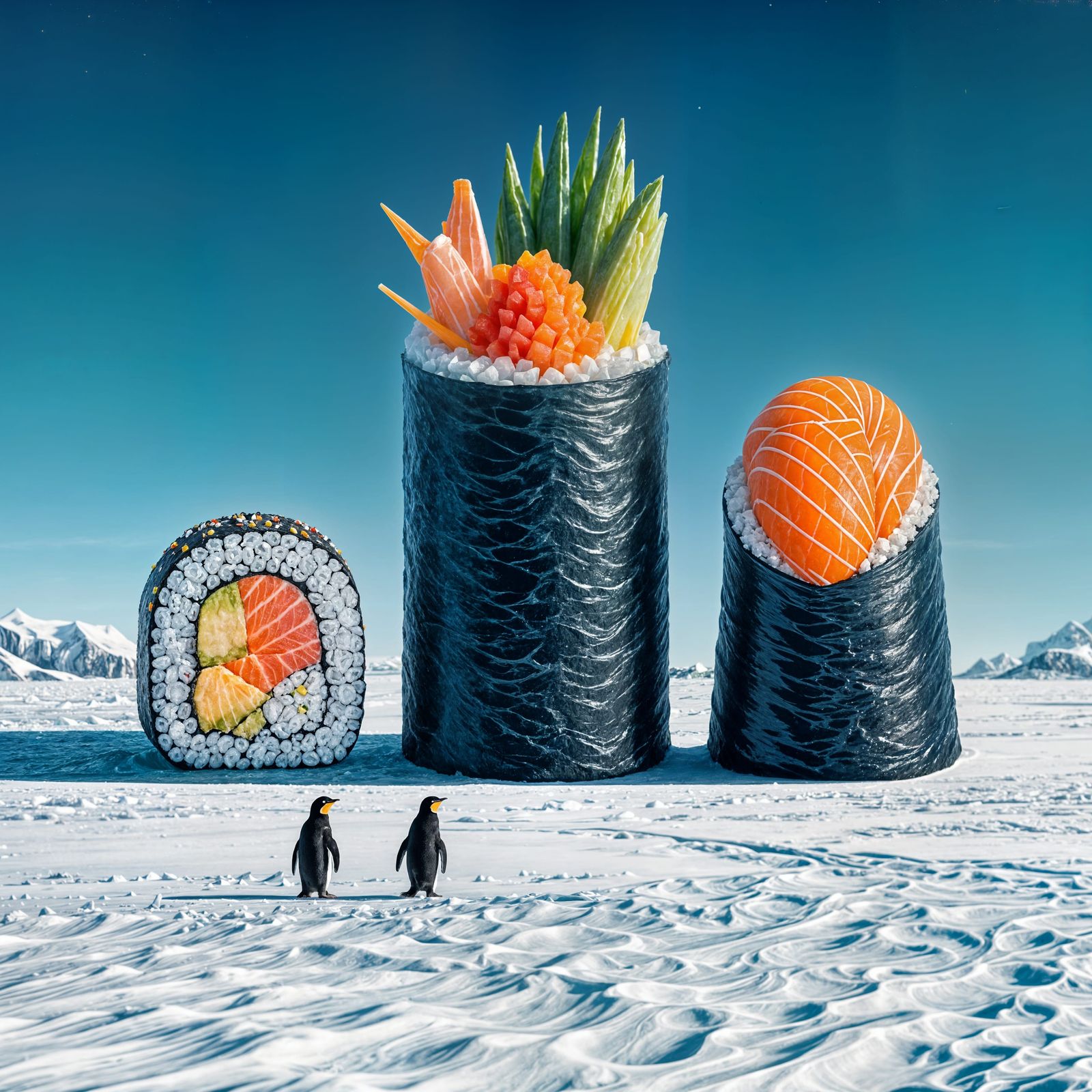Giant Sushi Rolls on Icy Antarctic Shore