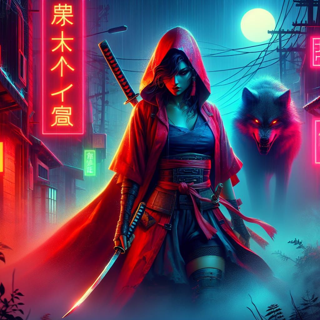 Little Red Riding Hood in Cyberpunk Style