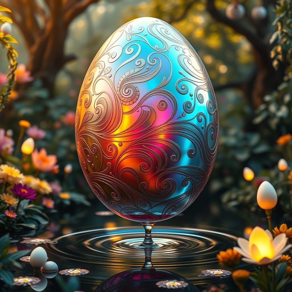Ethereal Easter Egg in Vibrant Garden