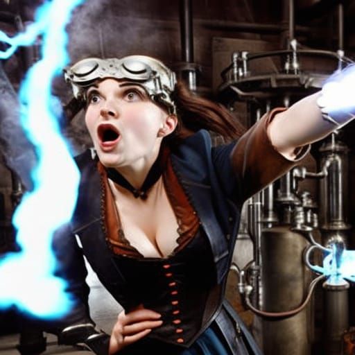 Steampunk Mad Scientist in a Lightning-Struck Lab