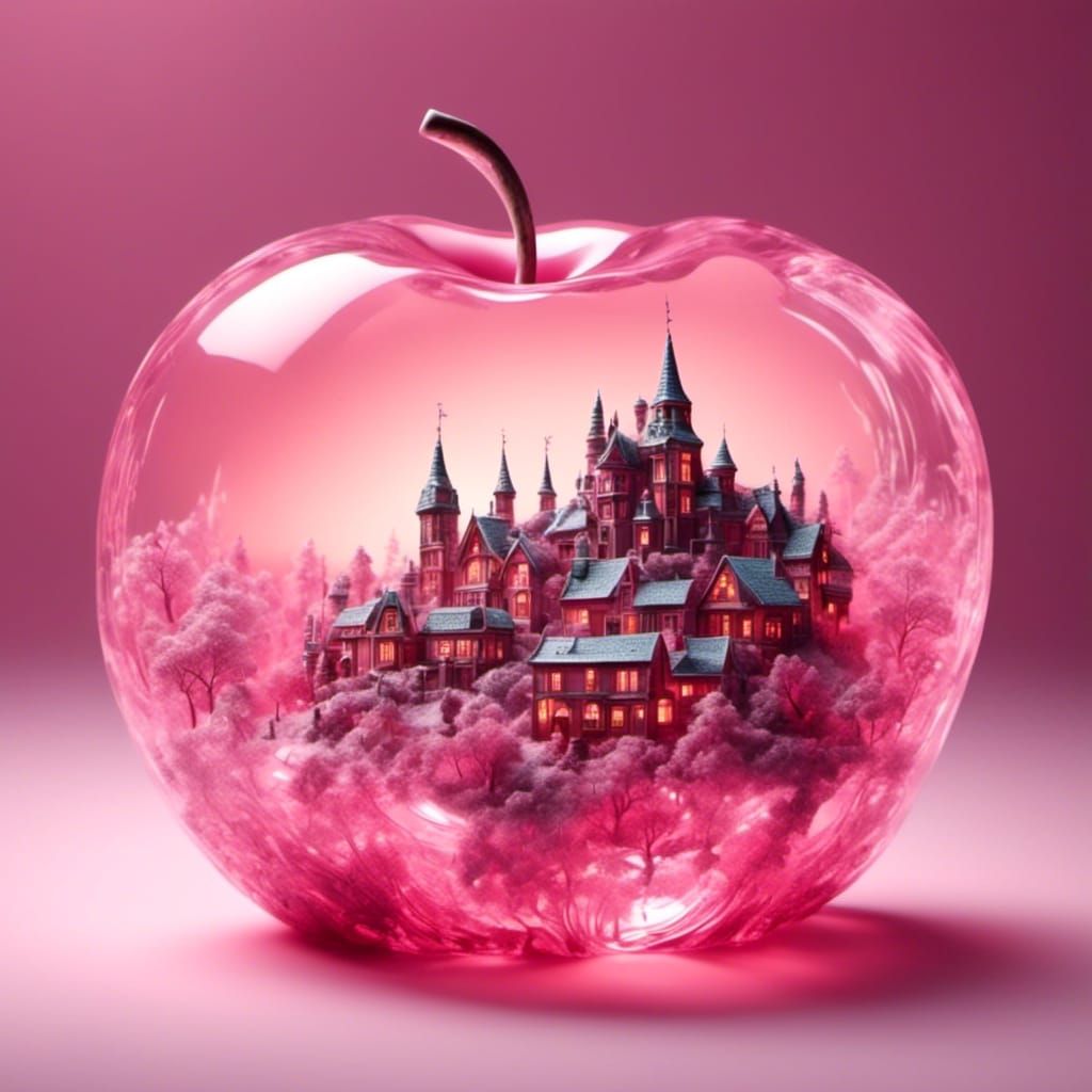 Futuristic Pink Village Inside Translucent Apple