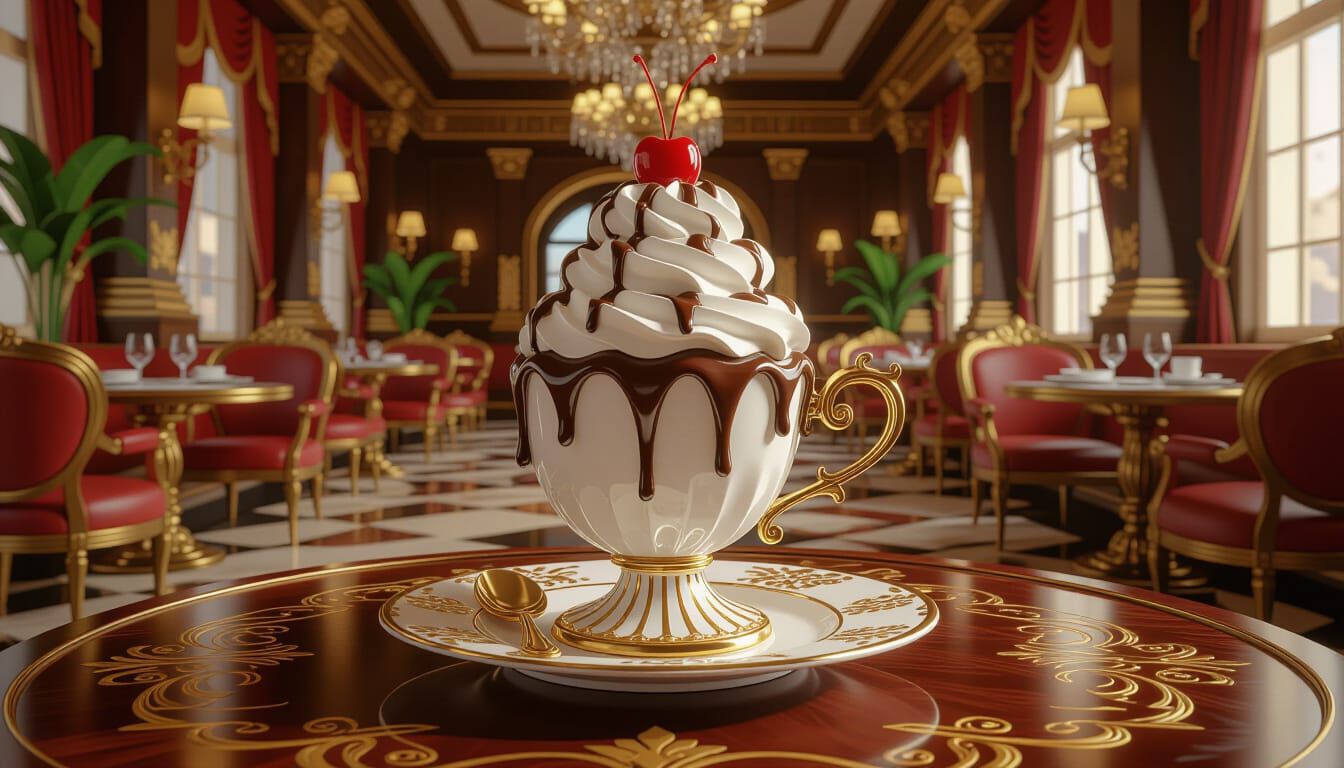 Decadent Hot Fudge Sundae in Anime Style