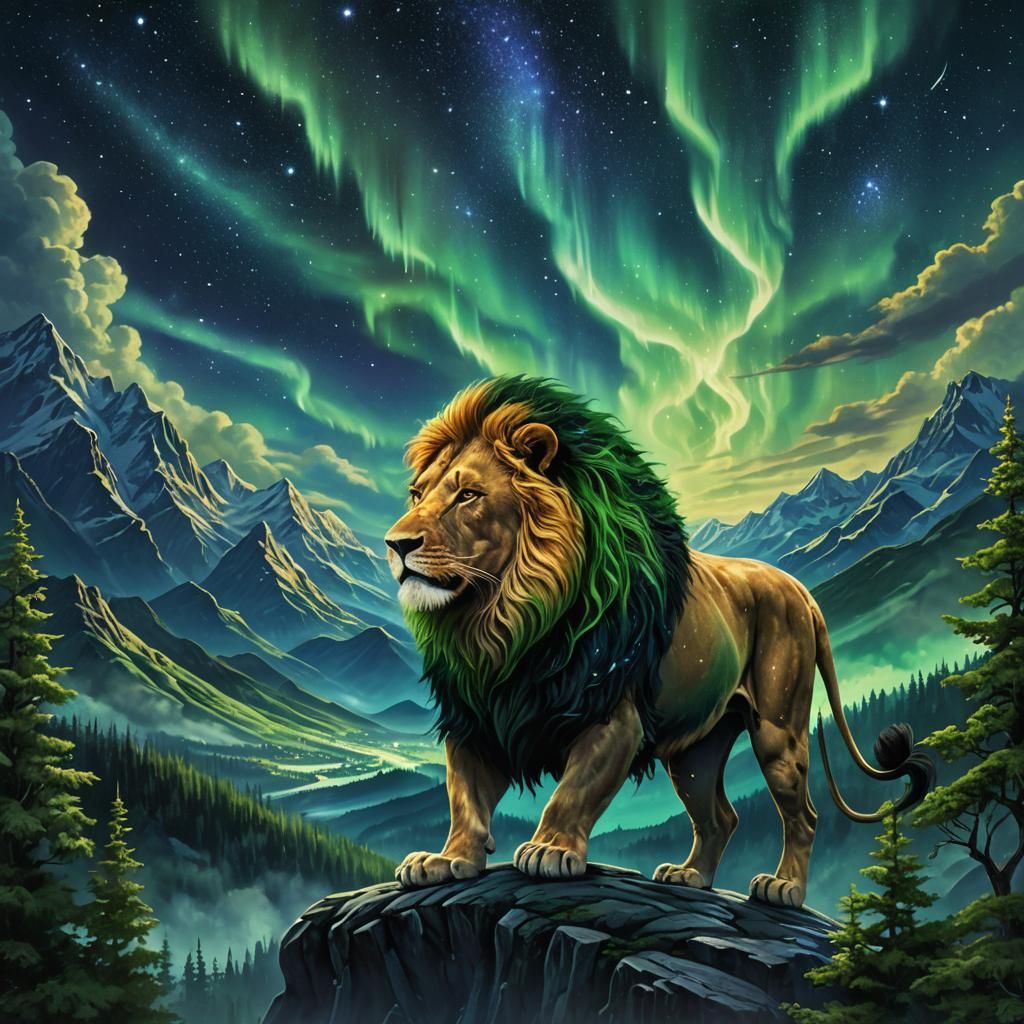 Celestial Lion Aurora Fantasy Concept Art