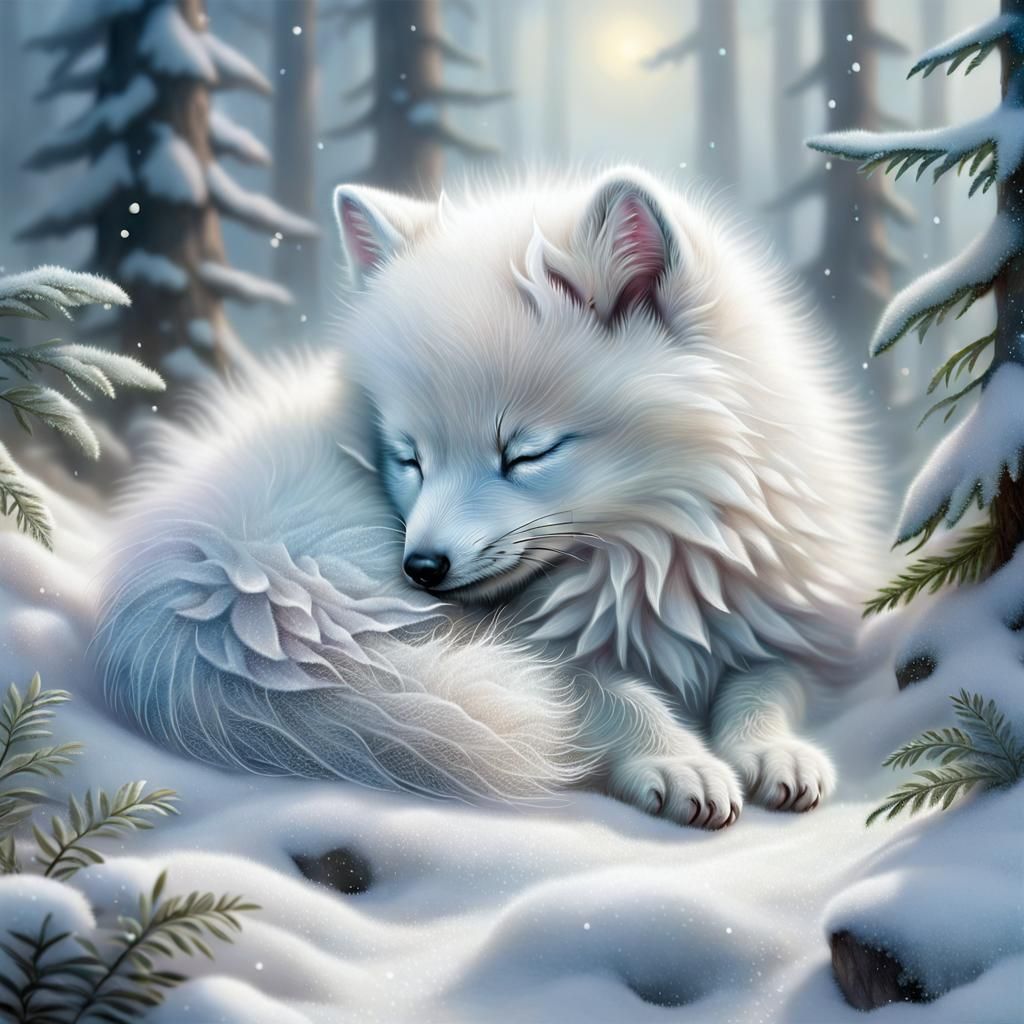 Frosty Dreamscape: The Arctic Fox Cub