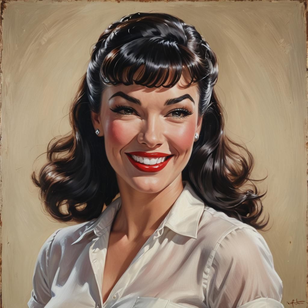 Bettie Page Portrait in Gil Elvgren Style