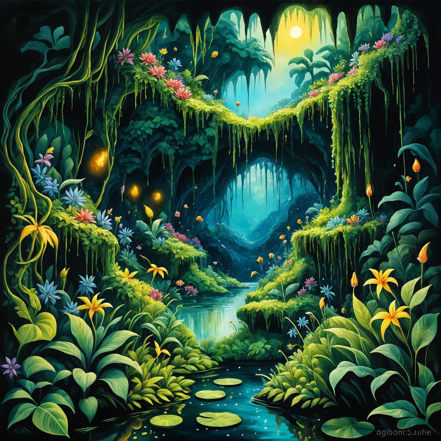 Surreal Jungle Oasis in Vibrant Colors