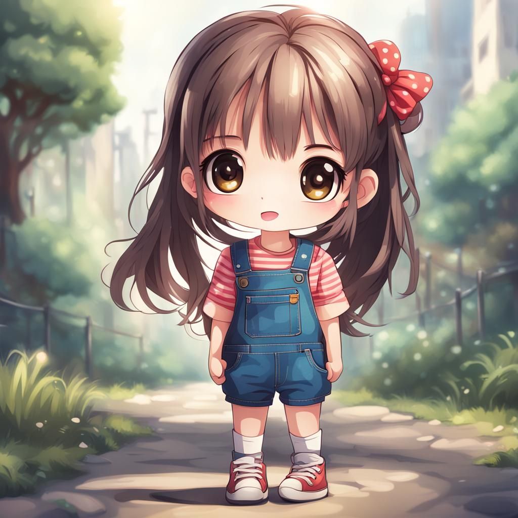 Chibi Girl with Overalls and Big Eyes