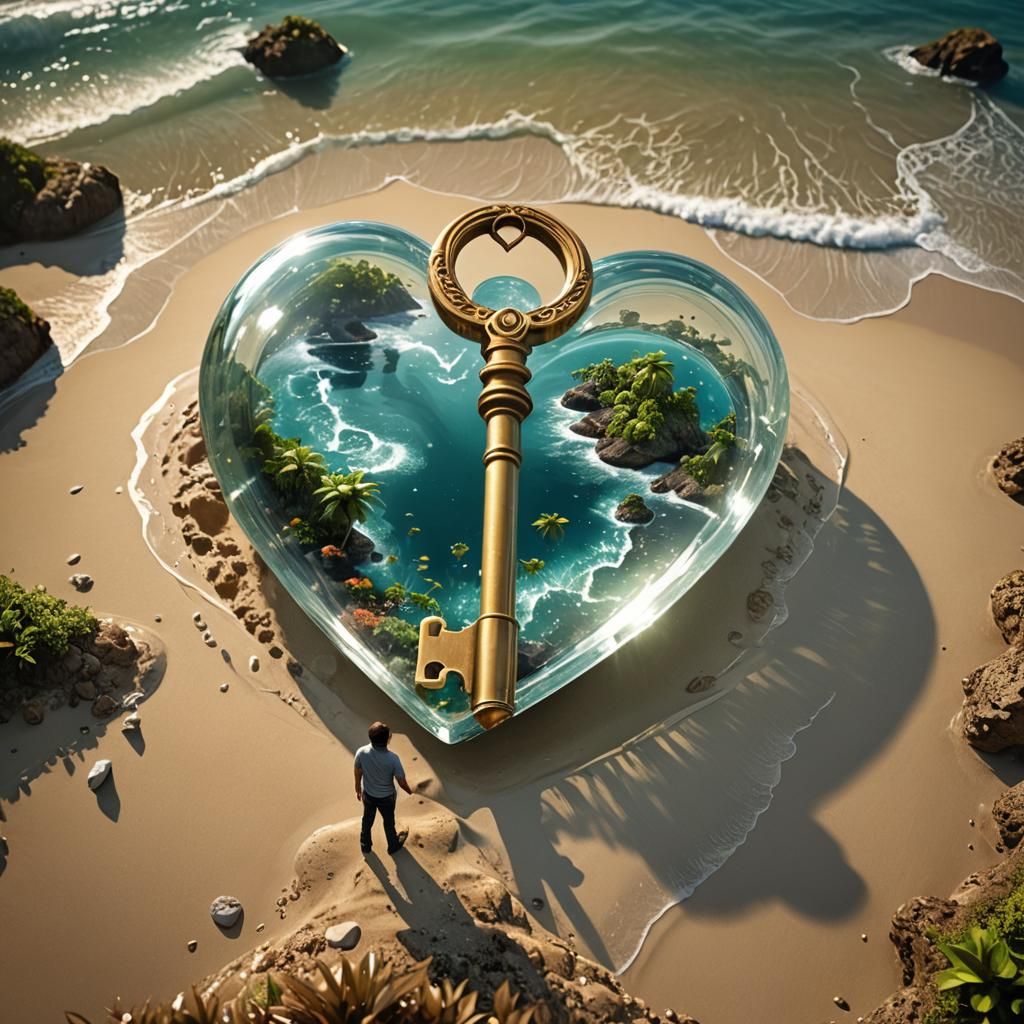Giant Glass Key on Floating Tropical Island