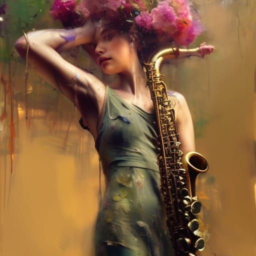 Floral Saxophone: Detailed Matte Painting