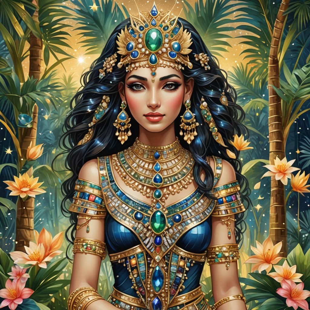 Golden Egyptian Princess in a Diamond Forest