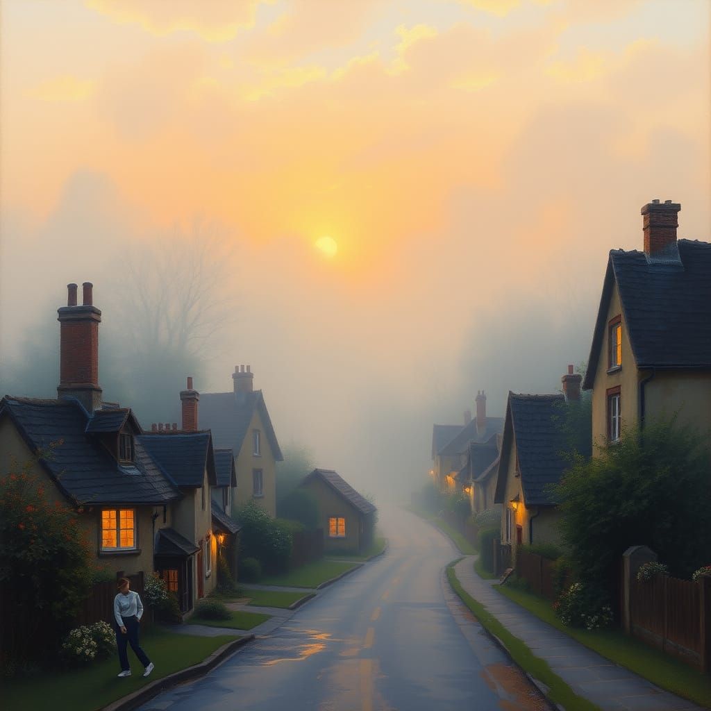 Village Sunrise in Impressionist Style