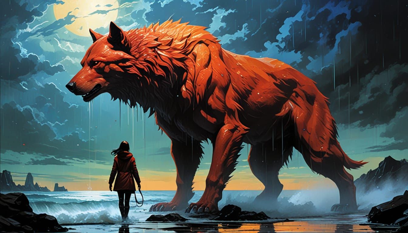 Ethereal Hypermaximalist Bearwolf Artwork in Heavy Rain