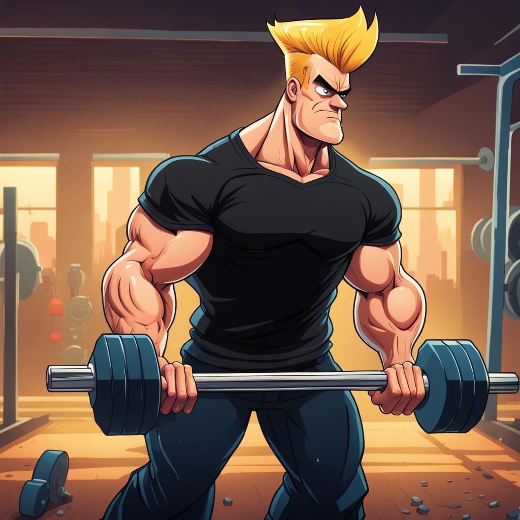 Johnny Bravo Gym Workout: Hyperrealistic Splash Art