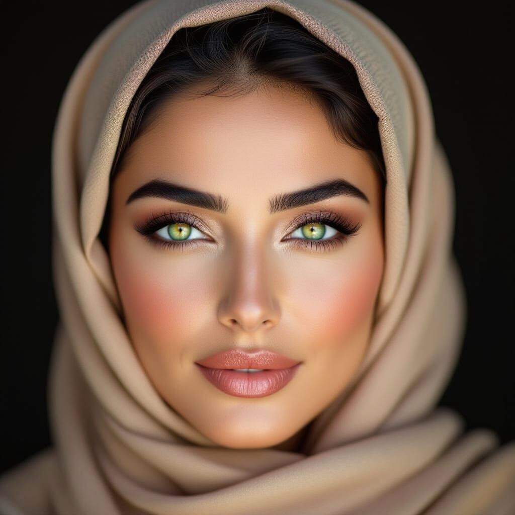 Elegant Arabian Woman Portrait with Emerald Eyes