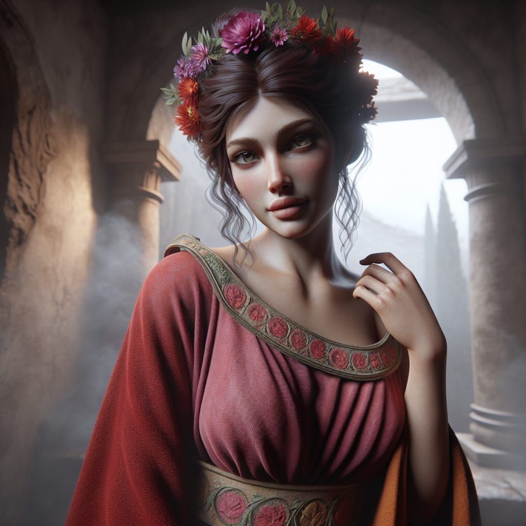 Ethereal Etruscan Goddess in Ancient Villa