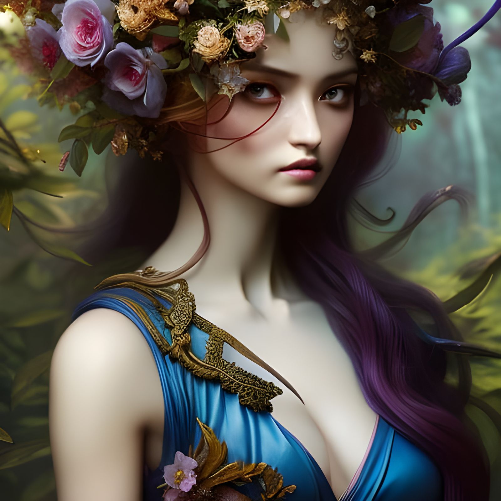 Sensual Fairy Portrait with Wings and Flowers