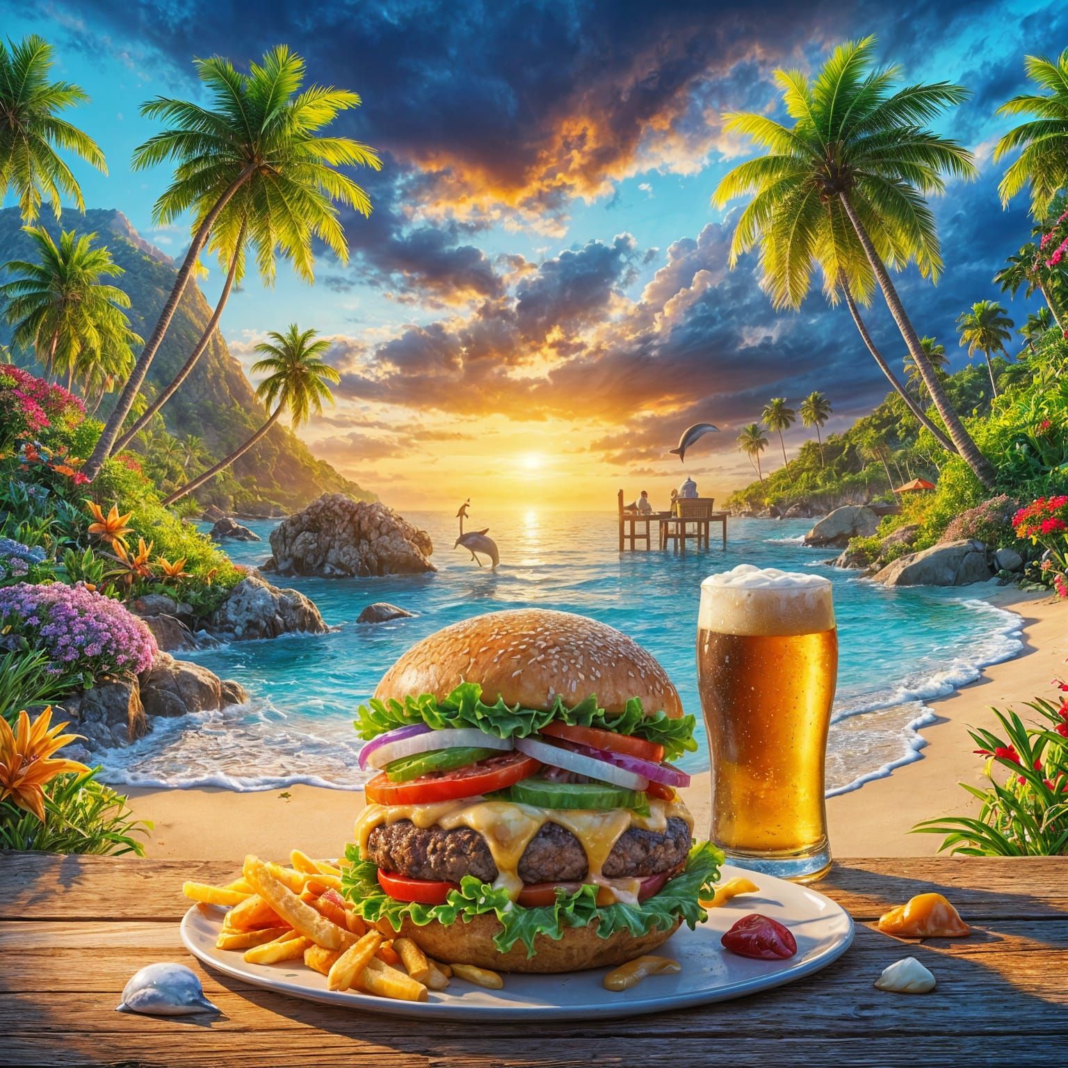 Tropical Cheeseburger Paradise: A Photorealistic Feast