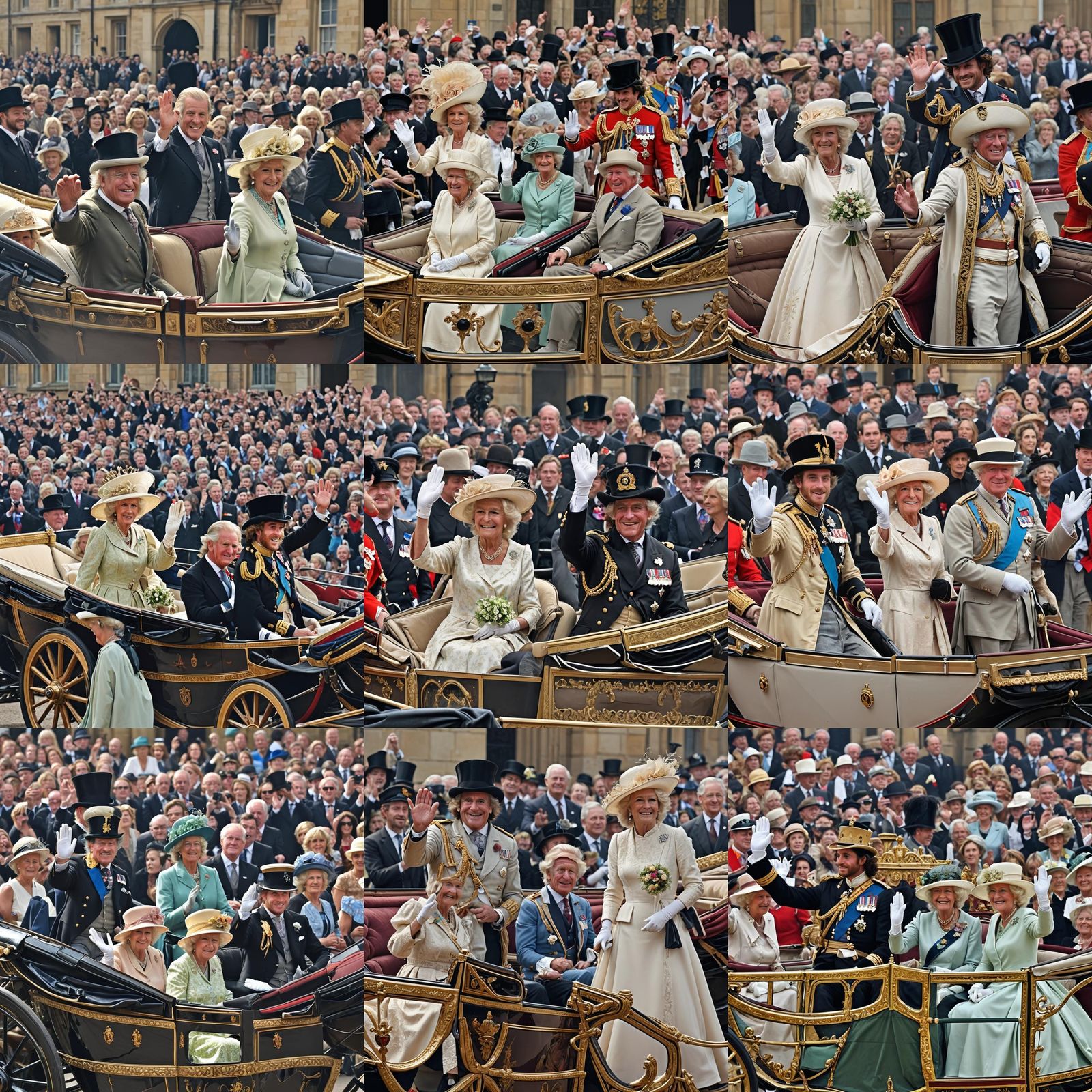 King Charles and Queen Camilla Waving from Carriage