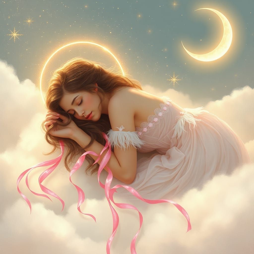 Serene Goddess Asleep in Heavenly Realm