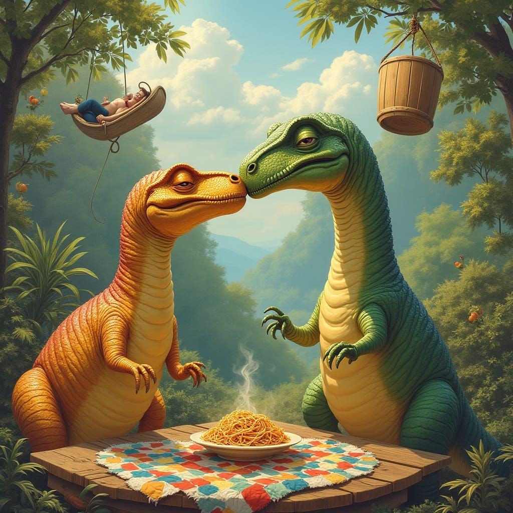 Fantastical Whimsy: Dinosaur Romance and Rustic Delight