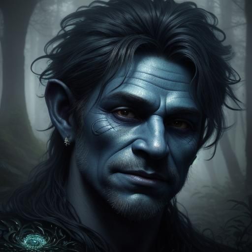 Excited Troll Portrait in Shimmering Indigo Mist