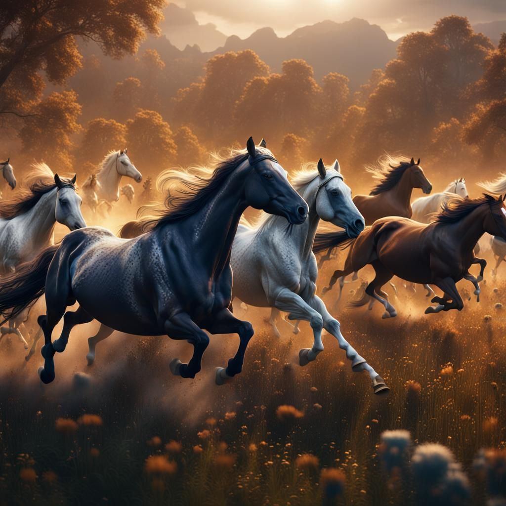 Horses Galloping: Detailed Fantasy Concept Art