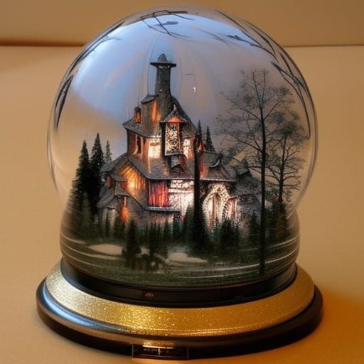 Intricate Christmas Snow Globe in Dark Fantasy Style