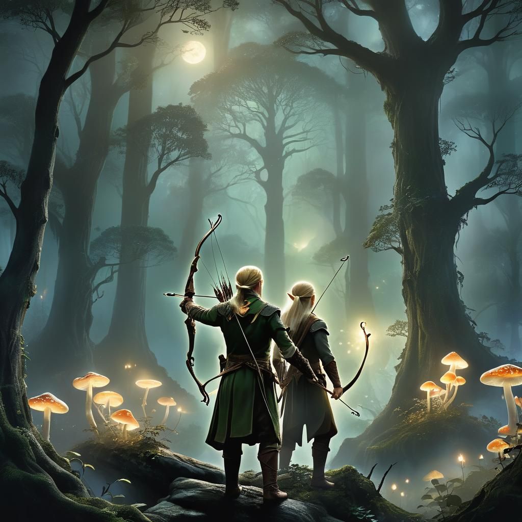 Legolas in Ethereal Forest with Glowing Mushrooms