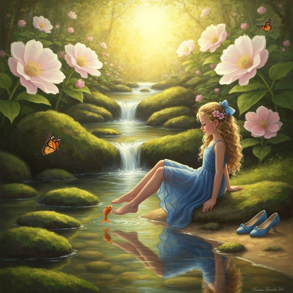 Princess Dips Toes in Stream with Goldfish
