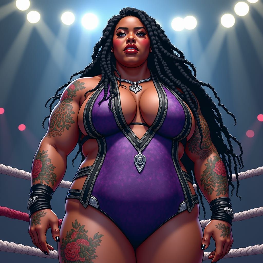 Powerful Wrestler with Tattoos in Comic Book Style