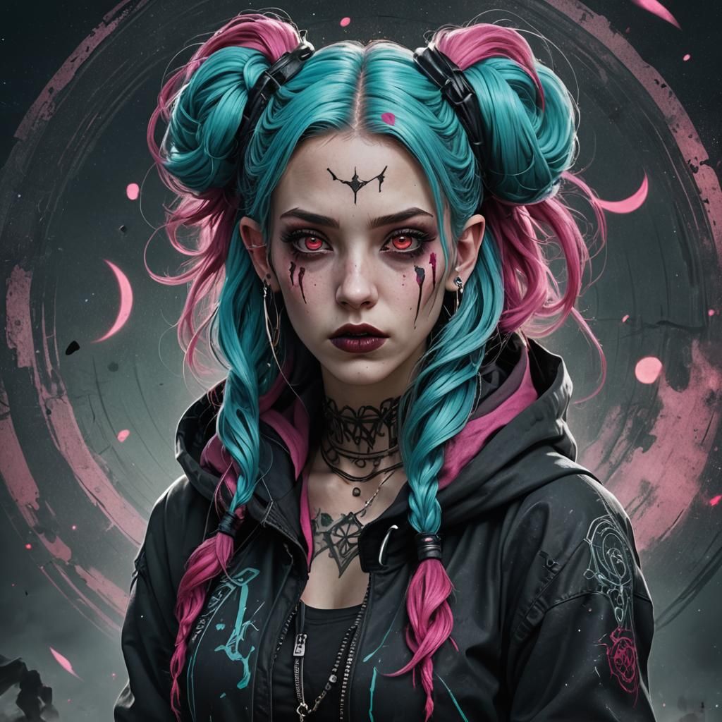 Gothic Rogue with Cyan Hair, Digital Art