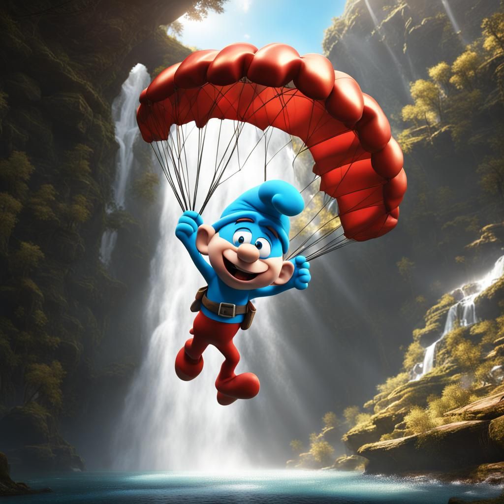 Papa Smurf's Waterfall Jump: Detailed Matte Painting