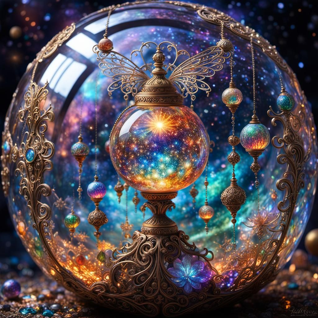 Galaxy in Glass Orb: Dreamlike Holographic Art