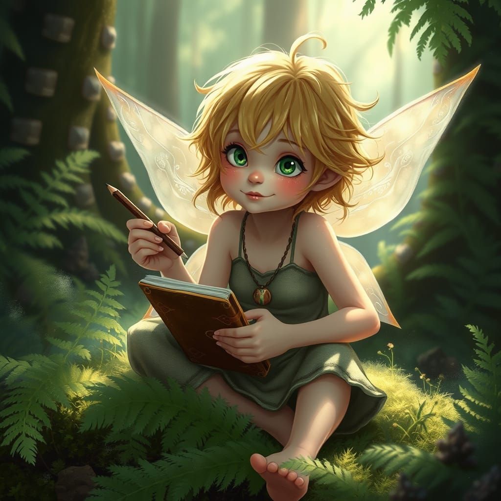 Dreamy Fairy in Whimsical Forest Scene with Soft Light and E...