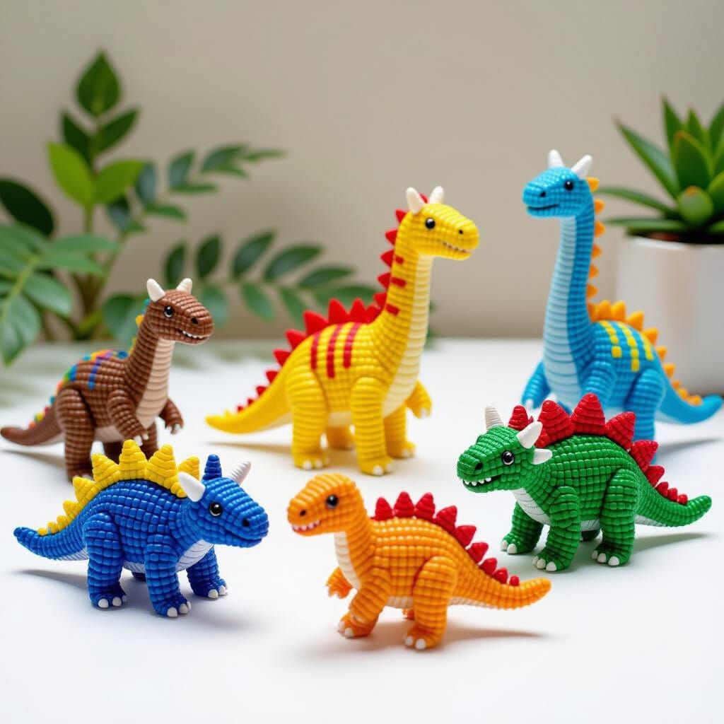 Rainbow Beaded Dinosaurs in Natural Habitat