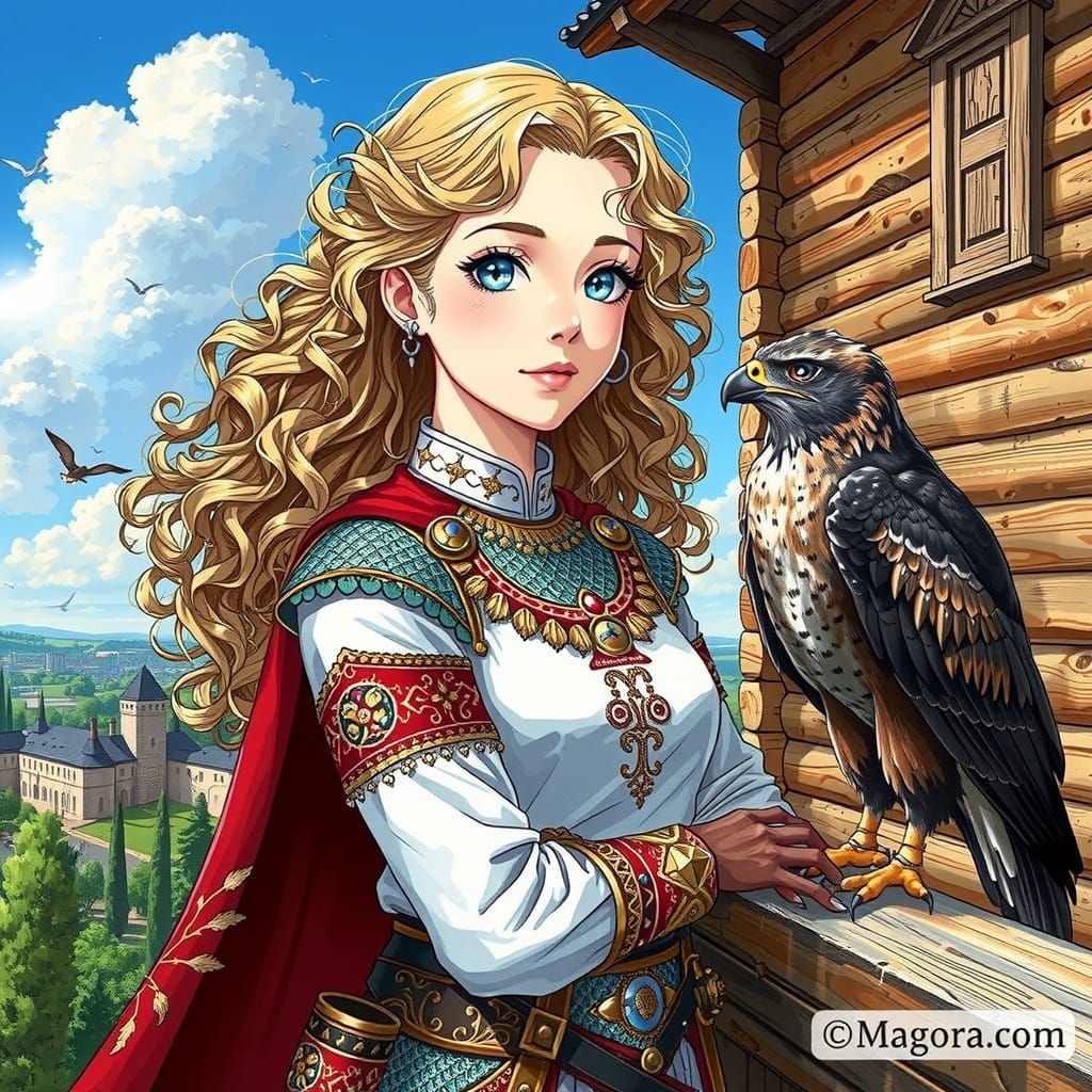 Anime Girl with Falcon in Studio Trigger Style