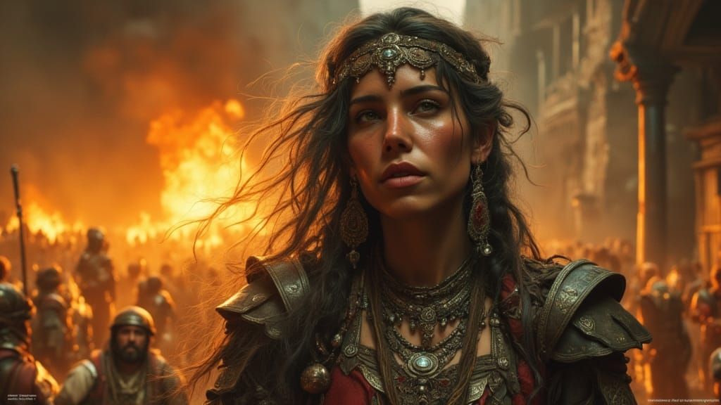 Cassandra Gazes at Burning Troy in Dramatic Concept Art