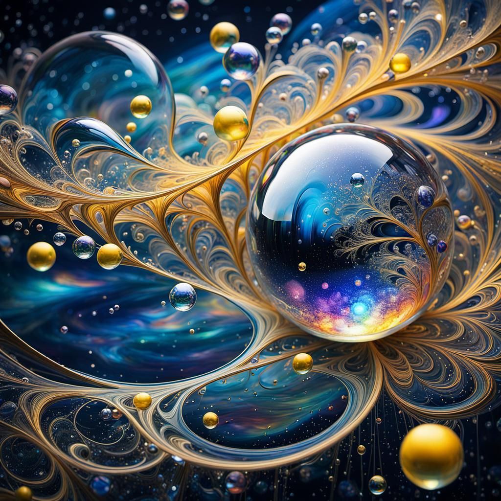 Starry Night Reflection on Soap Bubble, Abstract Expressioni...