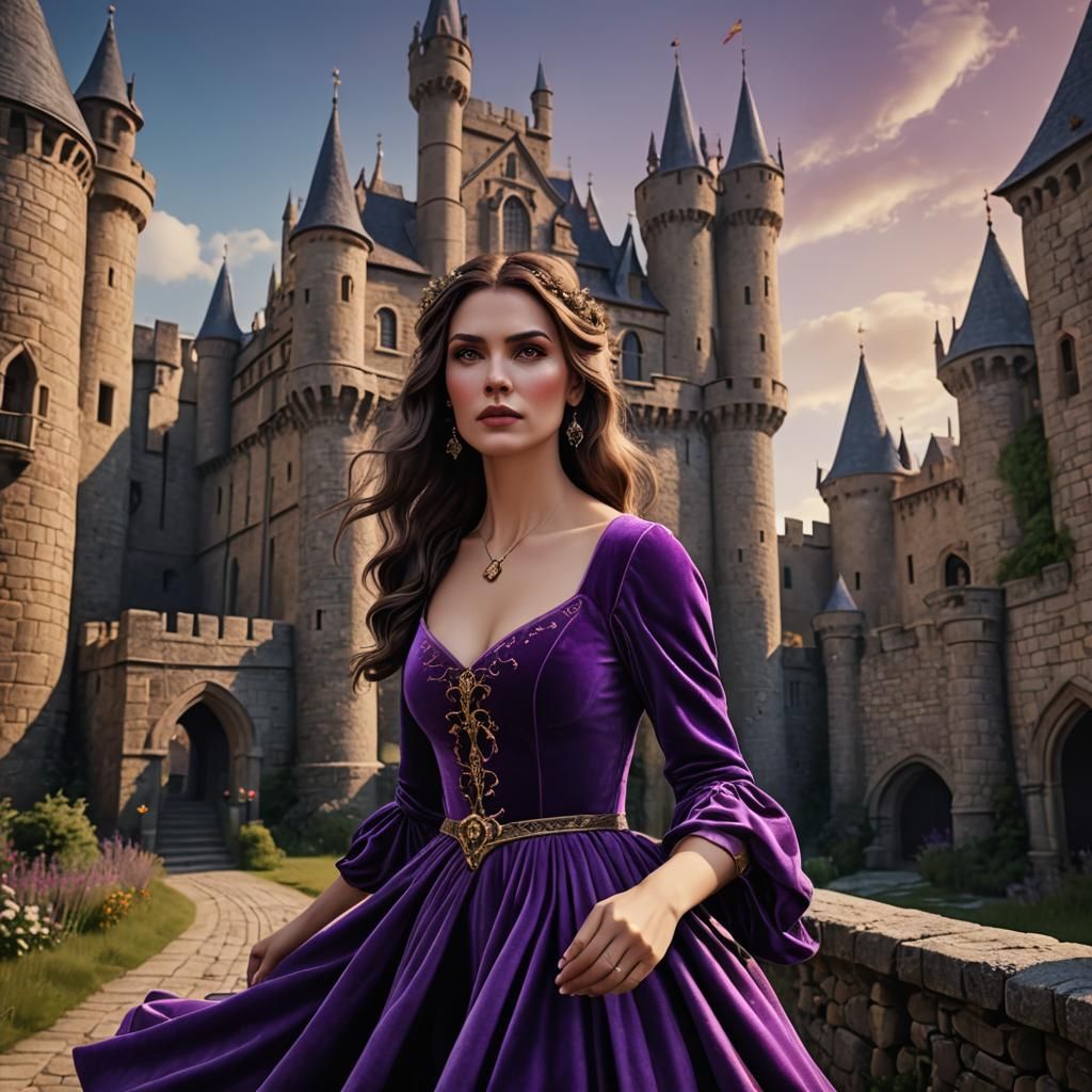 Furious Woman in Violet Dress, Cartoon Style