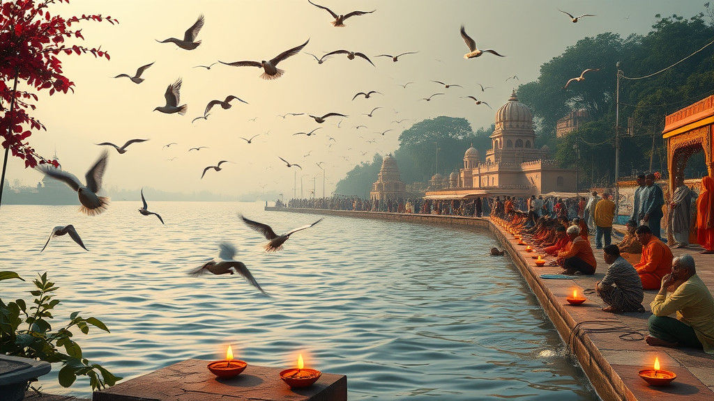 Sangam River Confluence: A Hyperrealistic Spiritual Scene