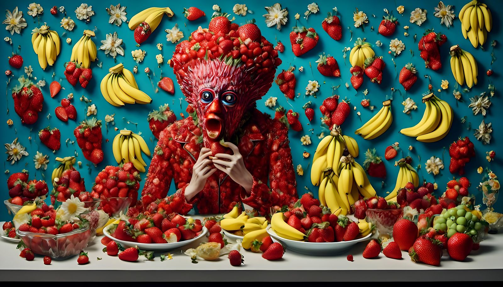 Banana Person Enjoys Strawberries: Hyperdetailed Maximalist ...