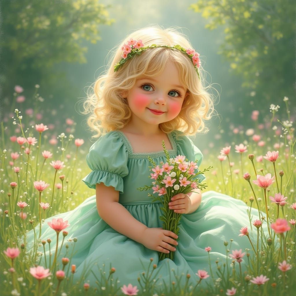 Blonde Girl in Pastel Colors, Inspired by Impressionist Mast...