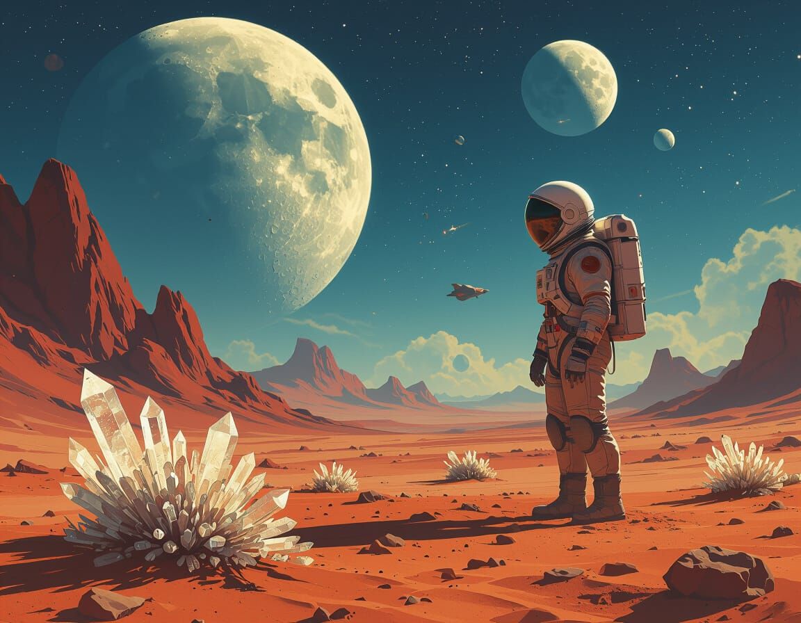 Astronaut on Alien Planet with Twin Moons