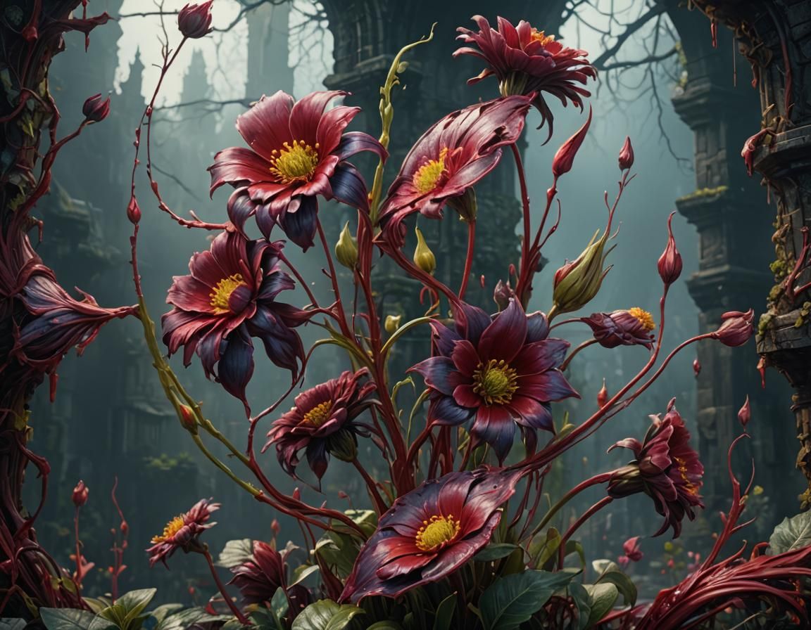 Bleeding Flower in Detailed Matte Painting Style