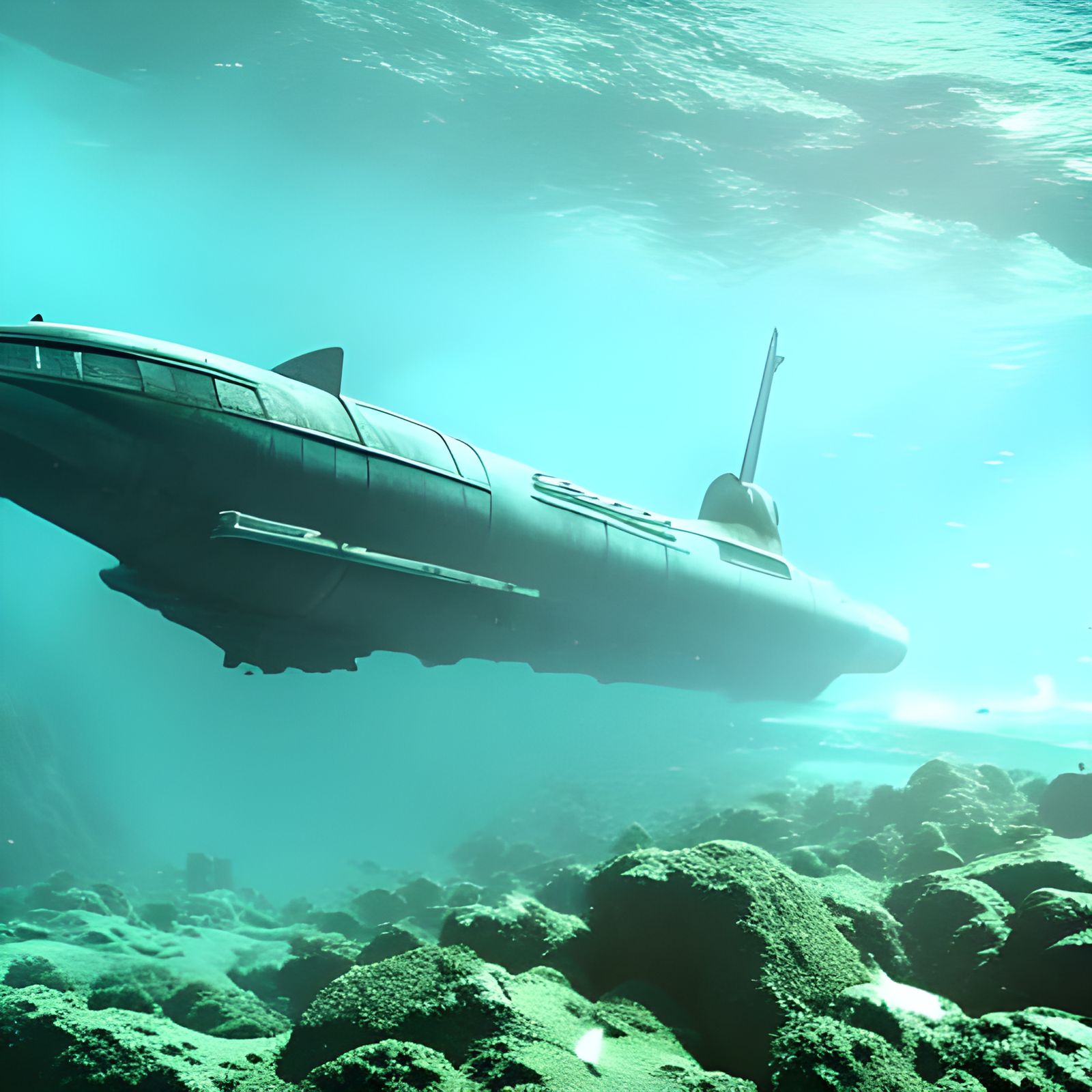 Underwater Submarine in Dramatic Digital Painting