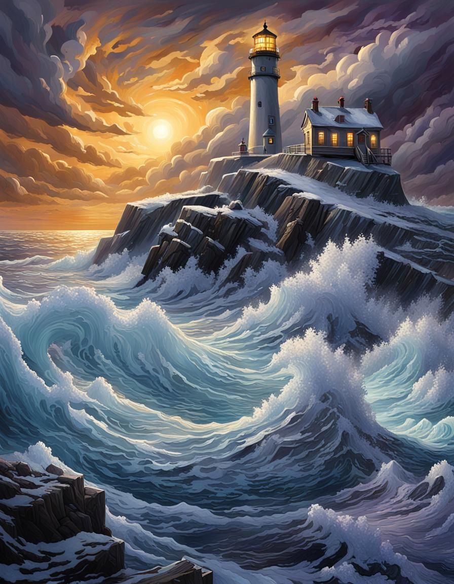 Lighthouse in Stormy Seas: Digital Matte Painting
