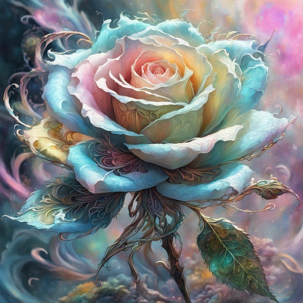 Pastel Delicate Rose in Cyberpunk Aesthetic