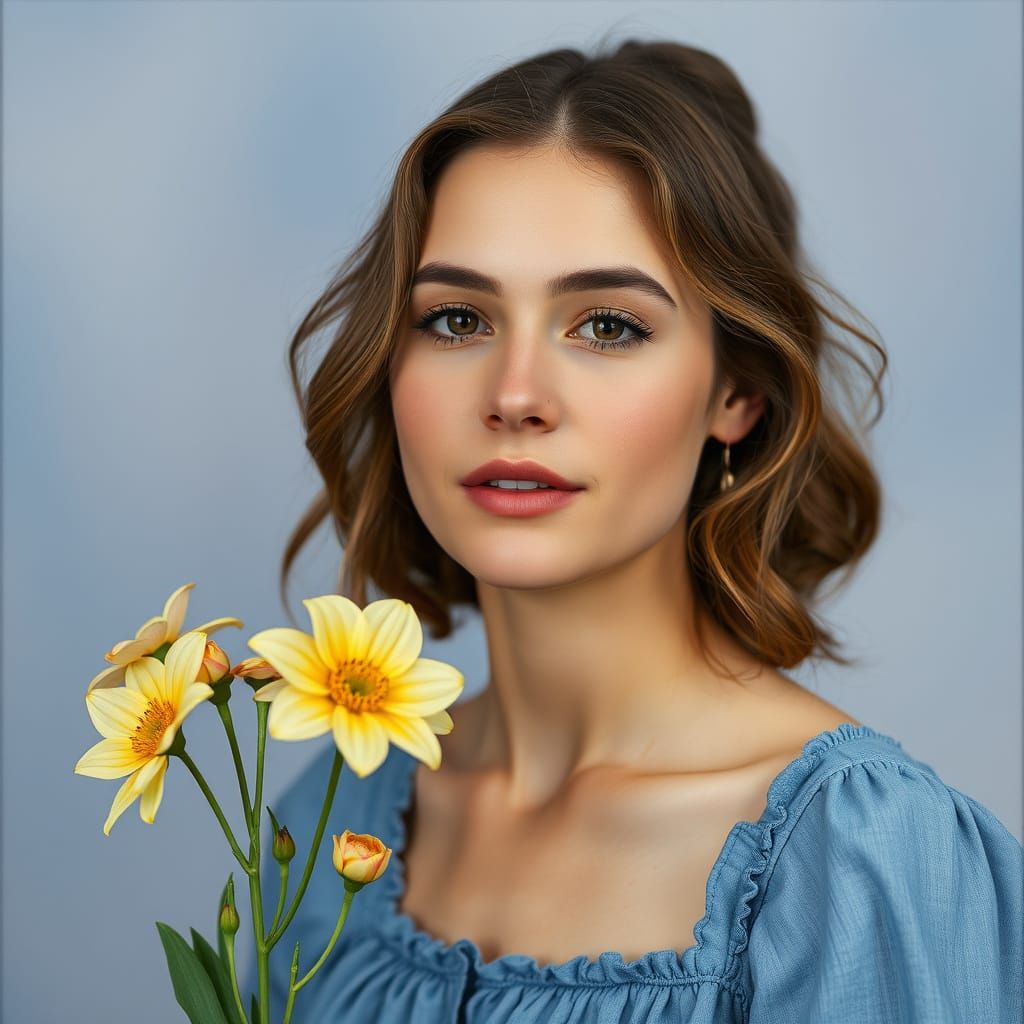 Woman in Spring Florals, Julia Pott-Inspired Portrait