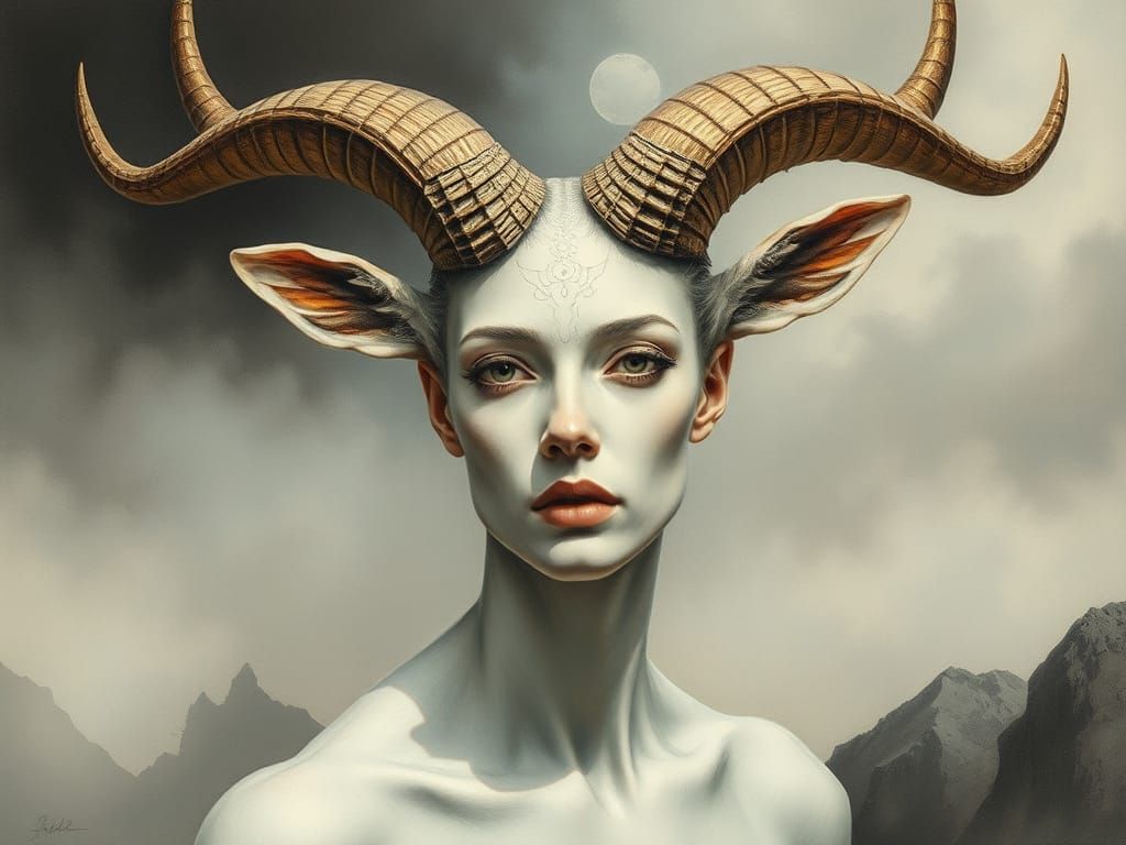 Albino Satyr Guardian of Ravenmist Pass in Gouache