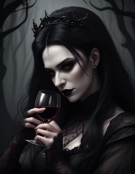 Gothic Vampire Queen in Dark Mystical Forest